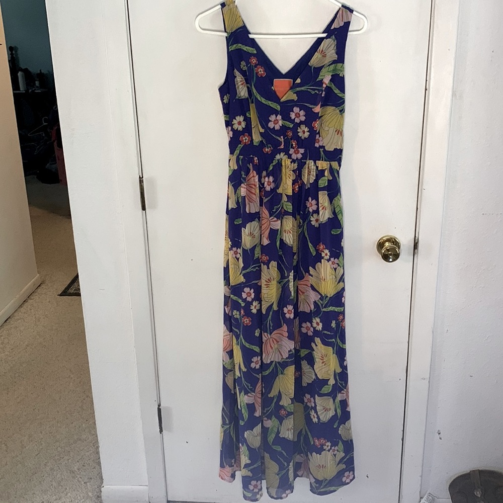 ModCloth Muster the Length Royal blue floral maxi dress with V neckline Size XS